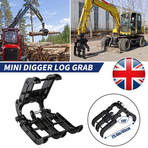 Black mini digger - log, grab